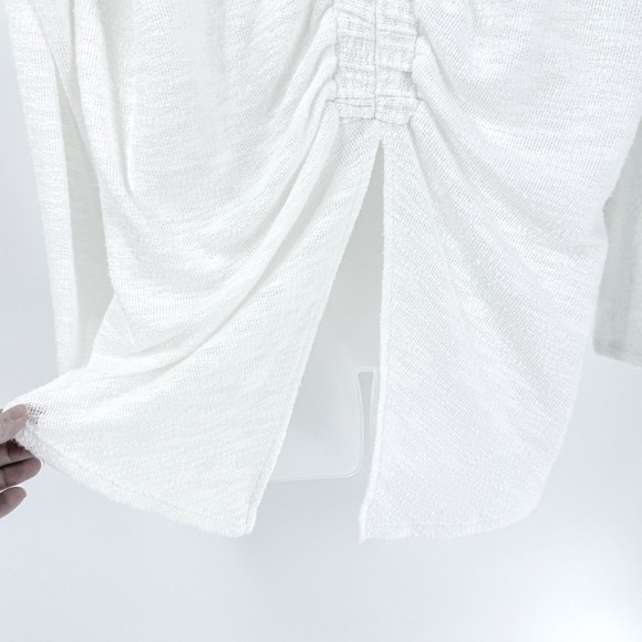 Cherish Ruched V-Back Slit Hem top Womens sz M White Beach Coastal Nautical - Picture 4 of 9